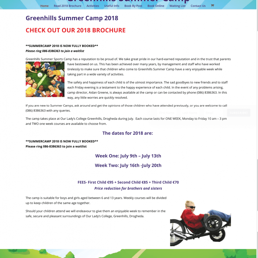 Greenhills Summer Camp Web Design